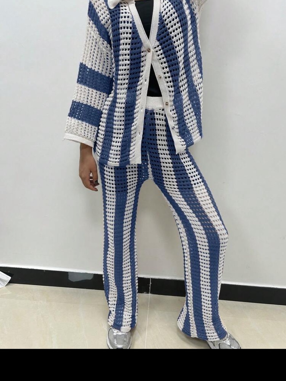 Blue & White Crochet Swim Cover Up